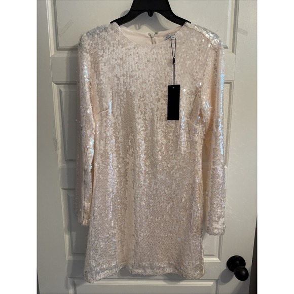 Gianni Dresses & Skirts - NWT GIANNI BINI Dress with sequin Round Neck Long Sleeve Mini Ivory Size Small